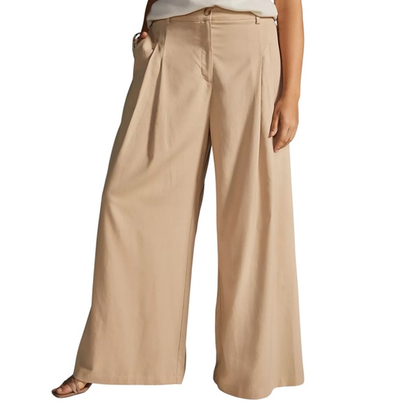Anthropologie Amadi Pleated Wide-Leg Pants Khaki SZ M - Picture 1 of 16